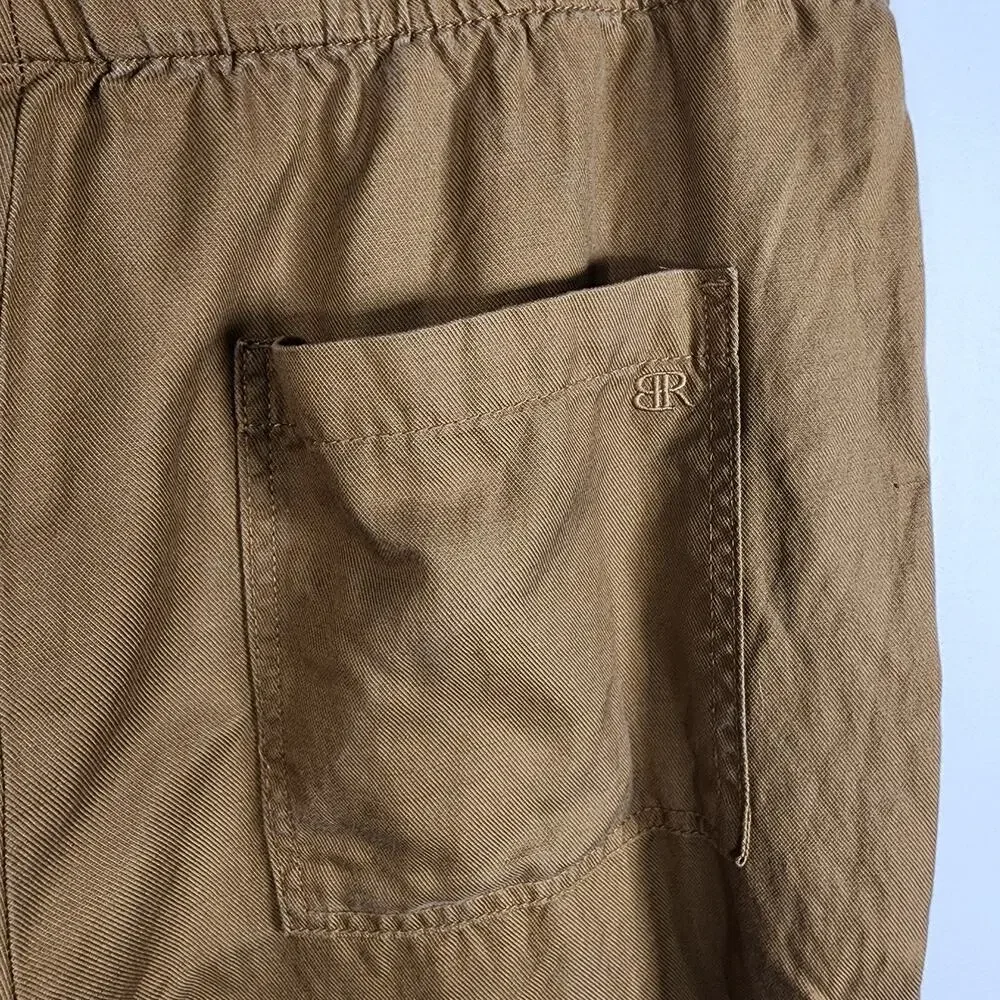 Banana Republic Women's Linen Blend Tapered Crop Pants Tan Pull On XL Pockets